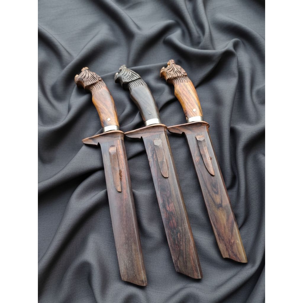 pisau dapur unik baja kikir kayu ukir sonokeling