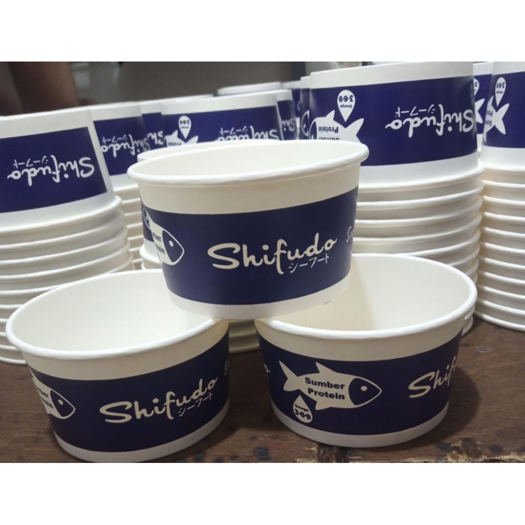 paper bowl 360 ml / 12oz logo satu warna plus tutup