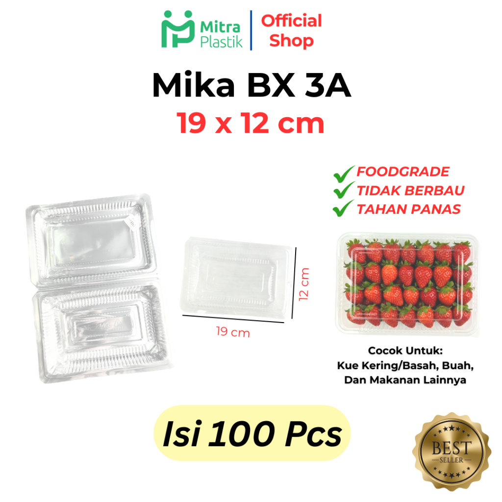 Plastik Mika BX 3A Kotak MIka 100 pcs Box Nasi Kue Dimsum
