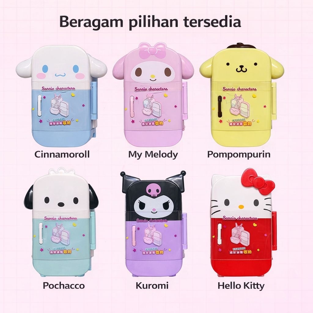 Mini Kulkas Laci Lucu Karakter SANRIO ORI / Mini Fridge Sanrio / Sanrio Mini Storage Fridge Tempat P