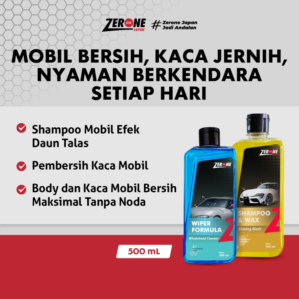 Zerone Paket Sabun Cuci & Wiper Mobil Busa Melimpah 500 ml – Kilap Instan, Anti Jamur & Water Spot