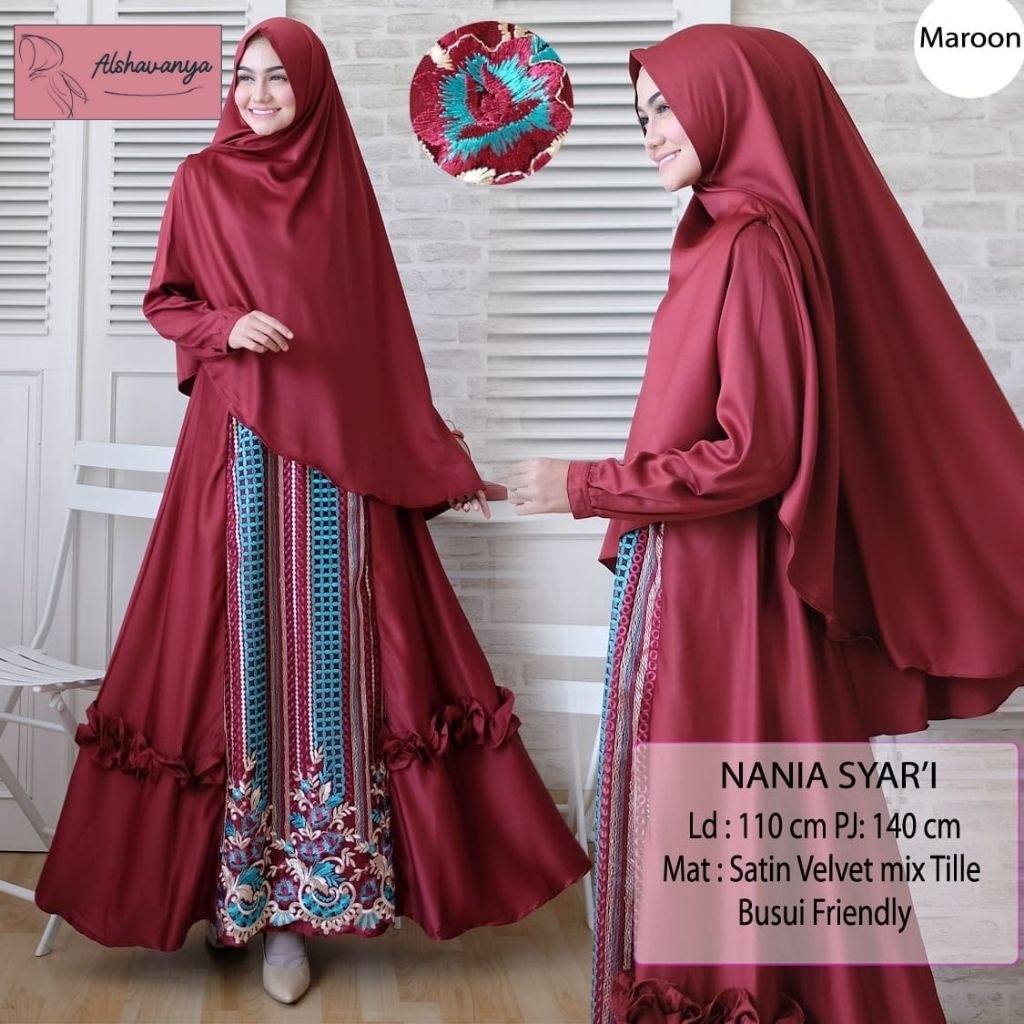 Nania Syar'i by Alshavanya Gamis Syar'i Set Jilbab Gamis Syar'i Mewah Gamia Syar'i Premium Gamis Sya
