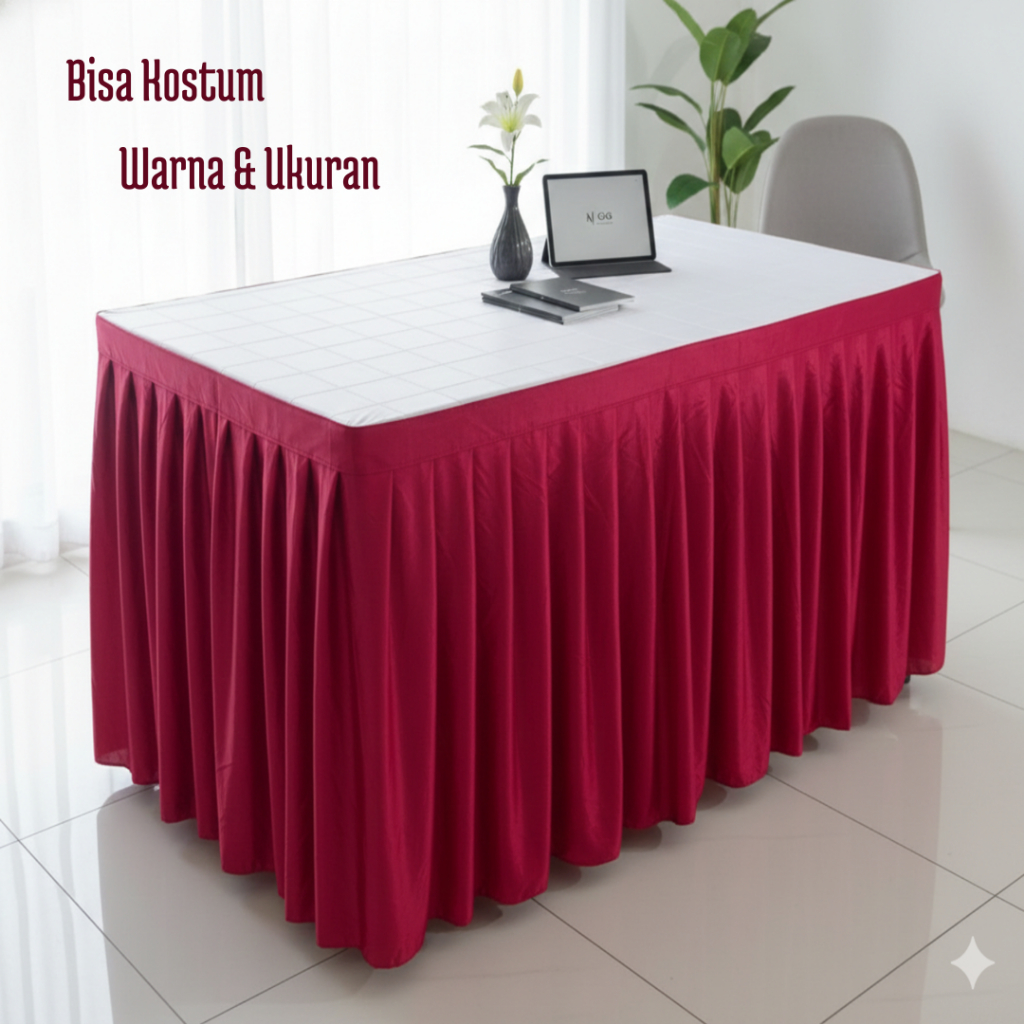 Taplak Meja Skirting - Cover Meja Pesta  Persegi Panjang Premium Kostum Warna & Ukuran