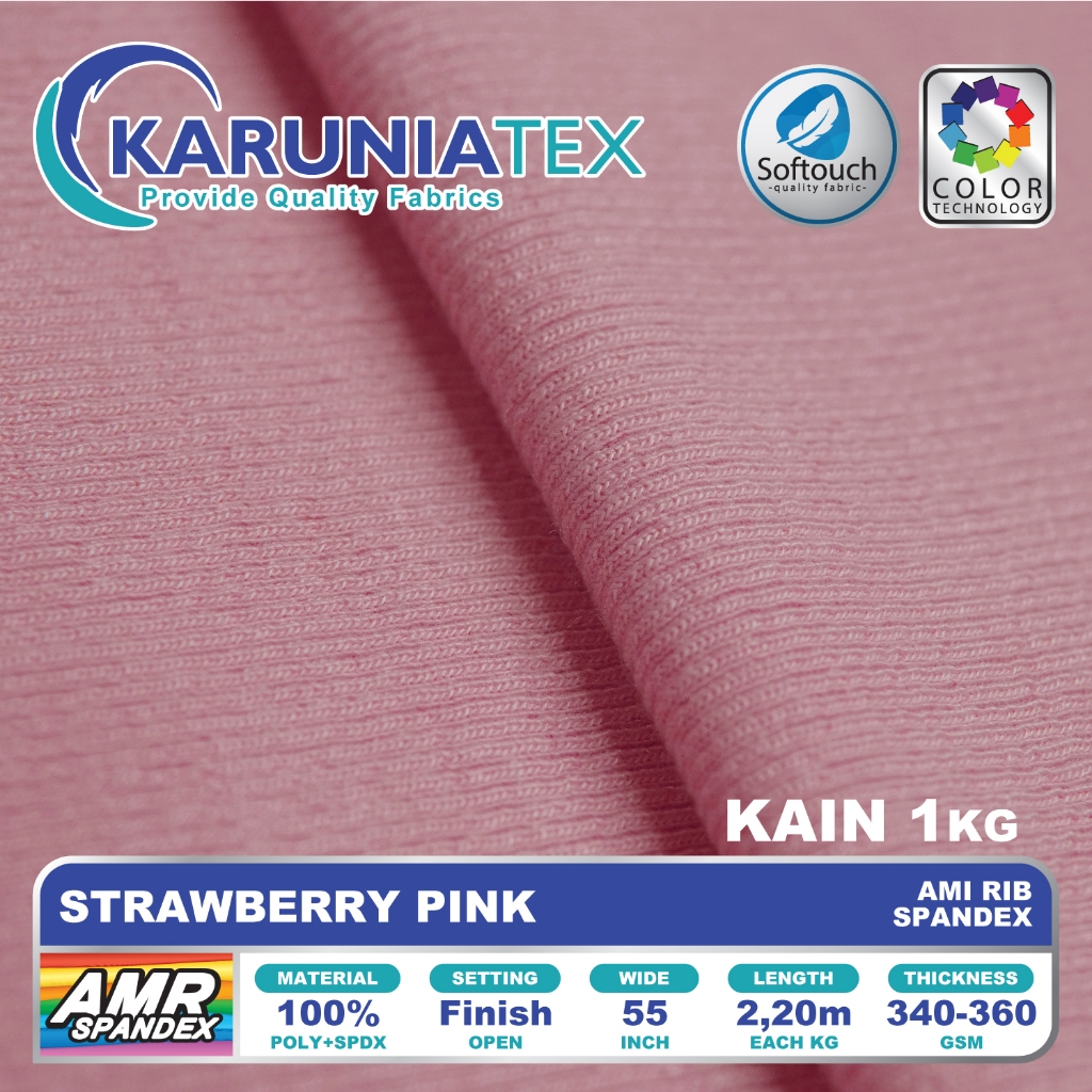 Kain Ami Rib Spandex | Strawberry Pink | Rib Knit Kiloan | Karunia Textile