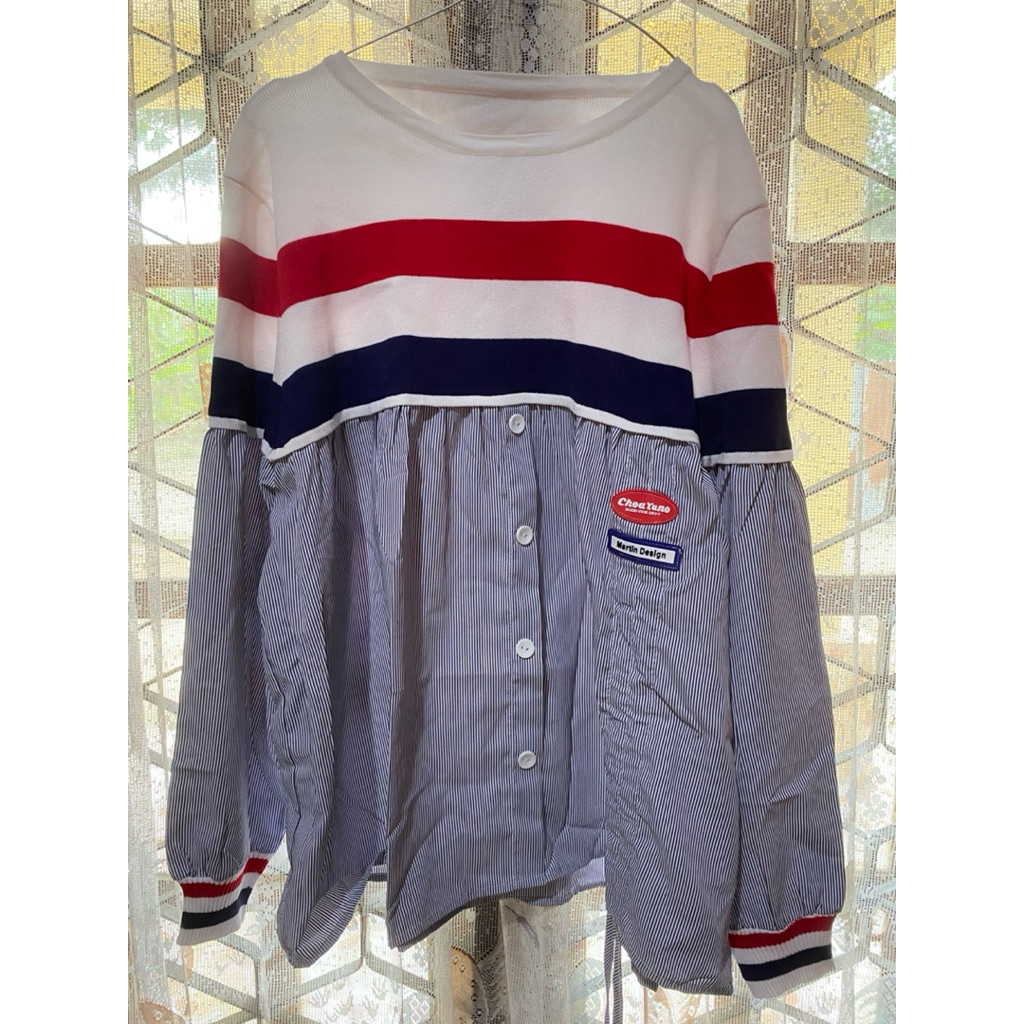 Blouse Rajut mix katun salur oversize import