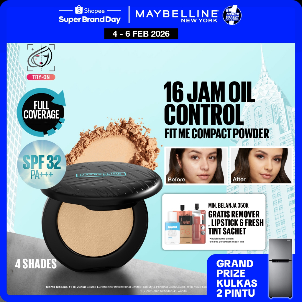 MAYBELLINE OFFICIAL Fit Me Matte + Poreless 16 Jam Oil Control Compact Powder SPF 32 PA+++ Make Up B