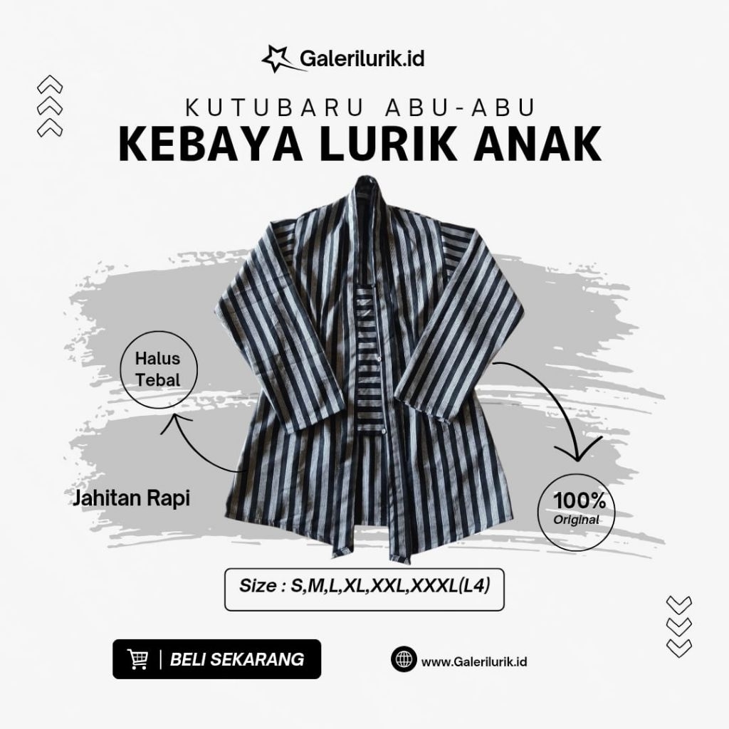 Baju Lurik Kebaya Anak Abu-abu // Ready Size S-XXXL // Kebaya lurik murah // Kebaya Lurik Adat Jawa 