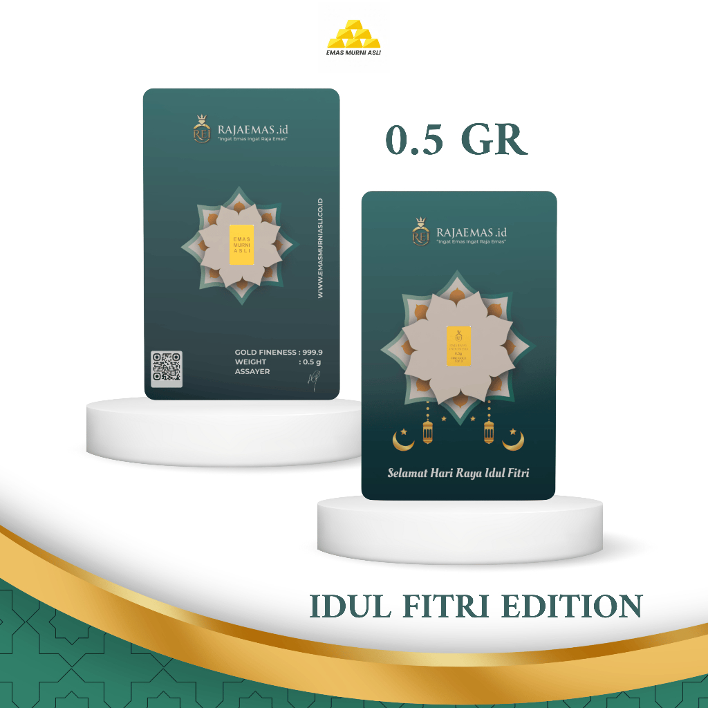 Emas Murni Asli Logam Mulia 0,5 Gram Edisi Idul Fitri Emas Batangan 24K Bersertifikat