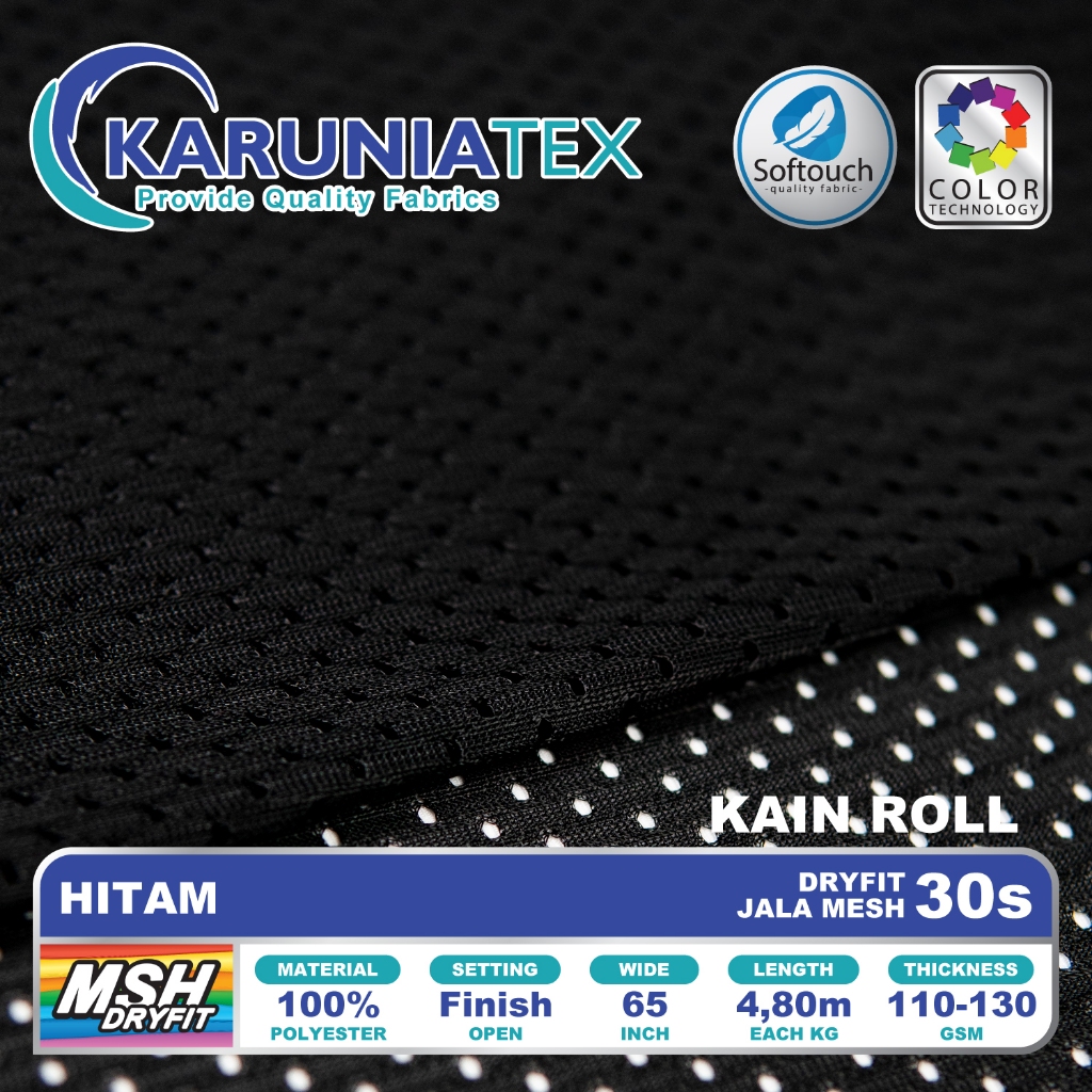 Kain Dryfit Jala Mesh Rollan | Hitam | Karunia Textile