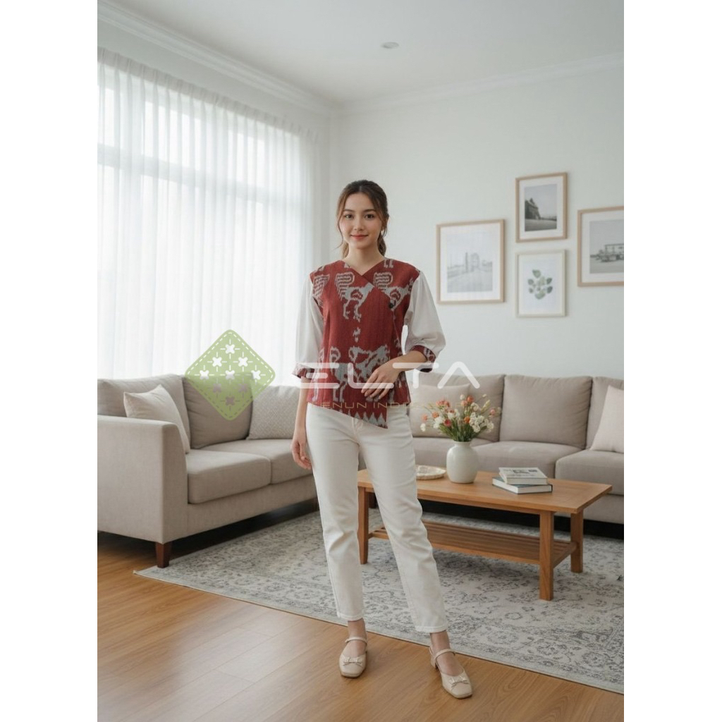 Elta Tenun baju atasan terbaru blouse Tenun Wanita Modern Motif Etnik sumba kombinasi kain toyobo – 