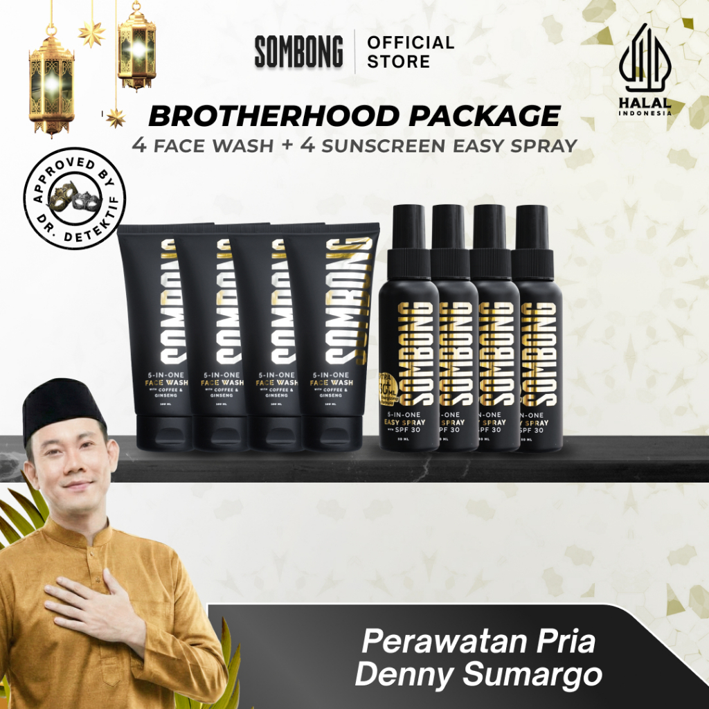 SOMBONG Paket Brotherhood Ganteng Ga Ribet 5-in-1 Face Wash Pria + Sunscreen Spray SPF 30 Sunscreen