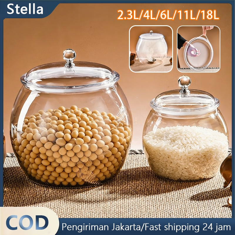 18L Wadah Plastik Tertutup Kapasitas Besar Toples Transparan Anti Bocor Tempat Penyimpanan Rempah Ka