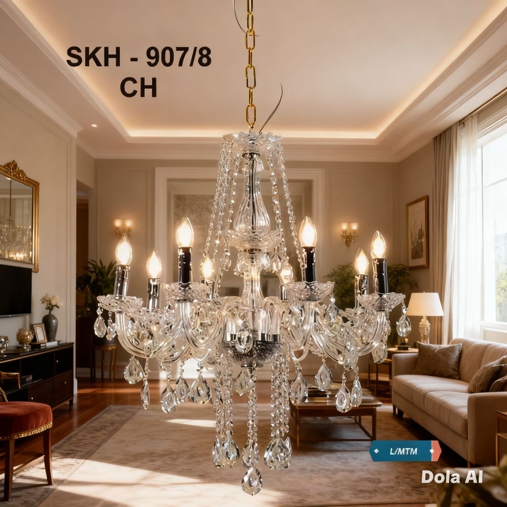 LAMPU GANTUNG HIAS KRISTAL MINIMALIS 8 LAMPU RUANG TAMU