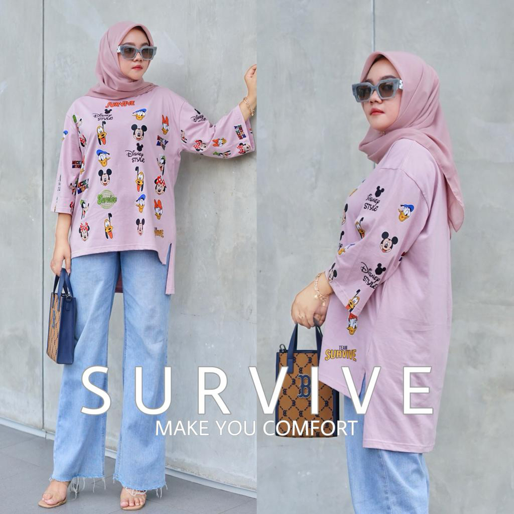 Survive ~ Kaos Tunik Wanita Fullprint “Disney Style” Oversize