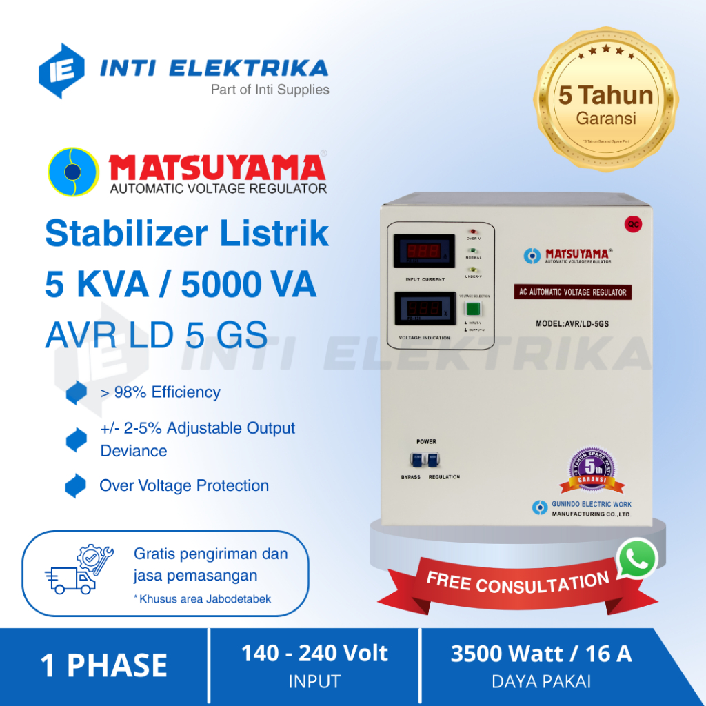 Stabilizer MATSUYAMA 5000 Watt Garansi 5 Tahun | 100% Ori | Stavolt Stabiliser Listrik 1 Phase 5 kVA