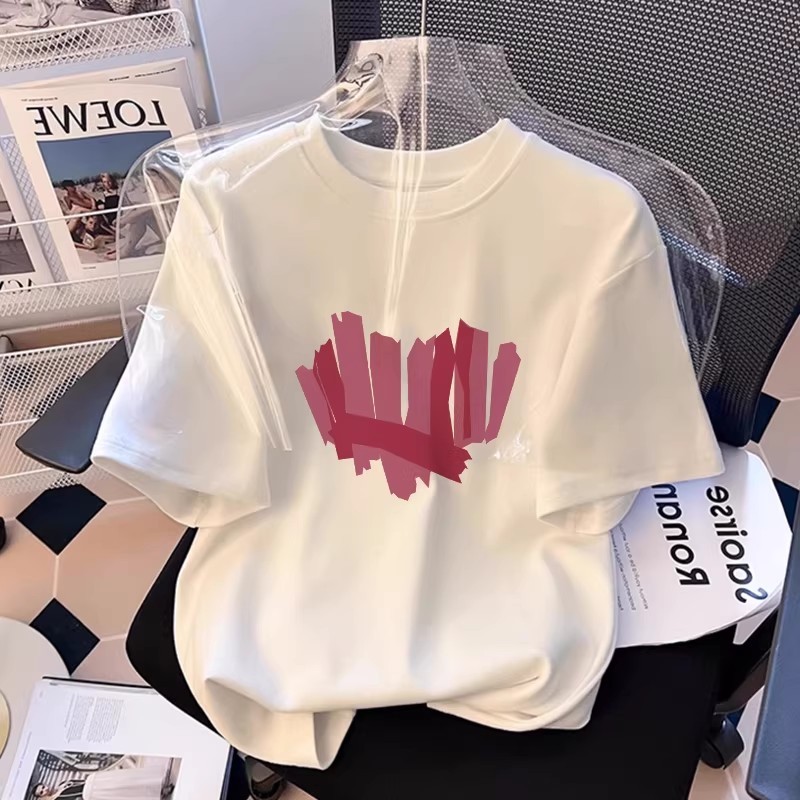 Kaos T-shirt Pria Wanita Oversize L-6XL - Kaos Oversize Putih Hati Merah Simple Elegan