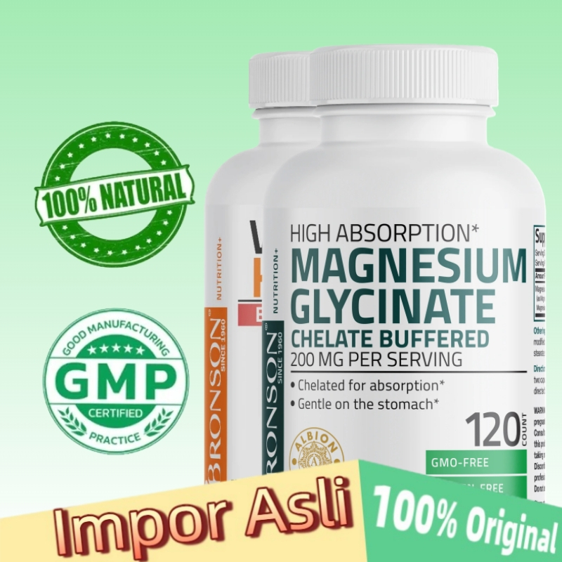 Bronson 60 Kapsul Magnesium Glycinate High Absorption 200 MG K2 MK-7 Plus Vitamin D3 Extra Strength