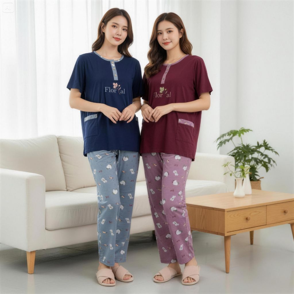 One Set Piyama Wanita Premium - Tangan Pendek Celana Panjang CP Mama Size | FOREVER SWEET