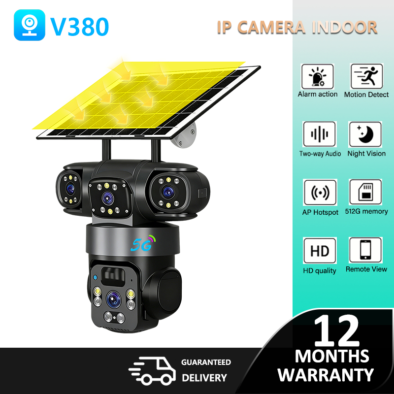 CCTV 3 lensa Solar outdoor V380 PRO WIFI/4G 8MP HD camera PTZ Night vision Two-Way Audio