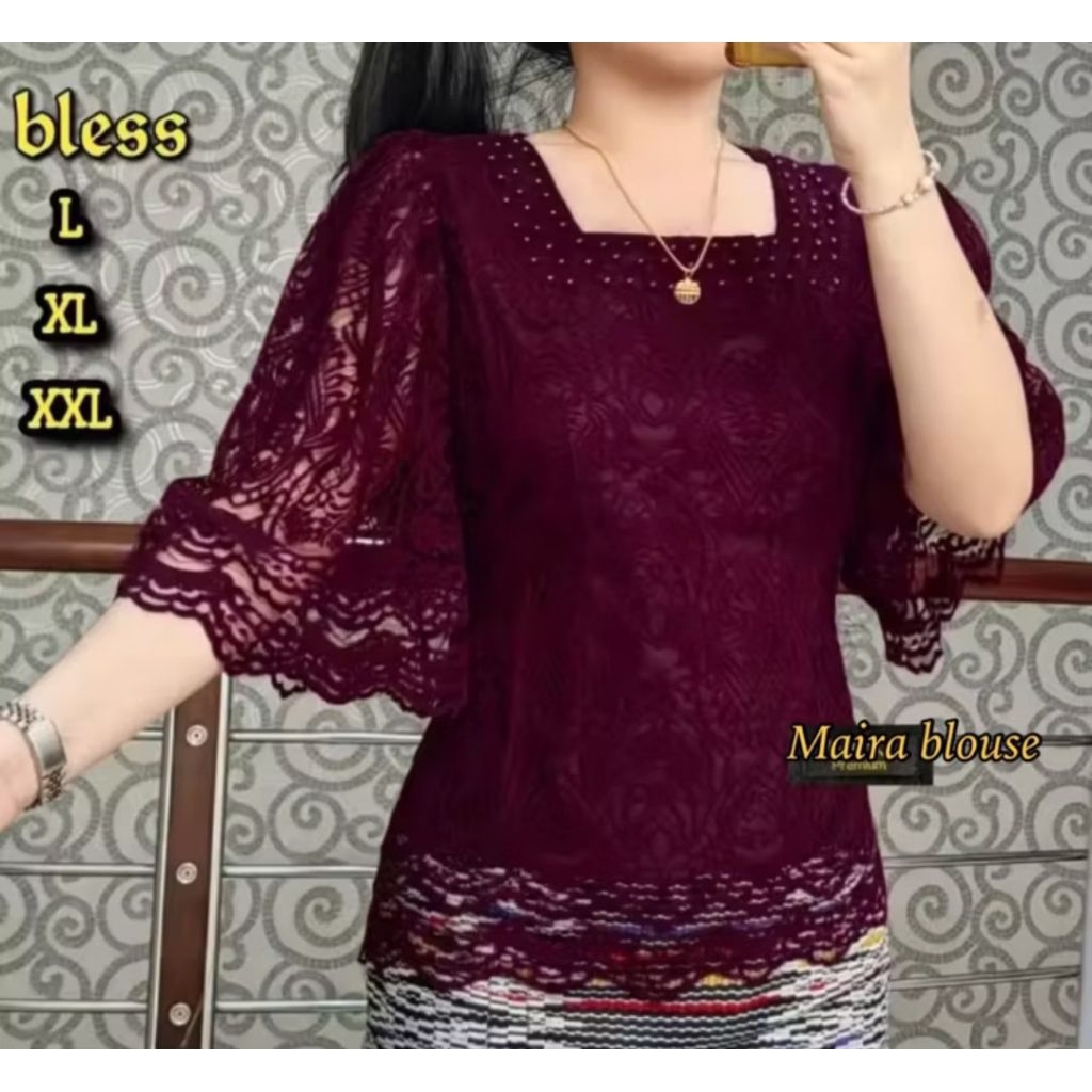 Baju Blouse Brokat Maira Baju Wanita/ Atasan Wanita Natalan/Kondangan