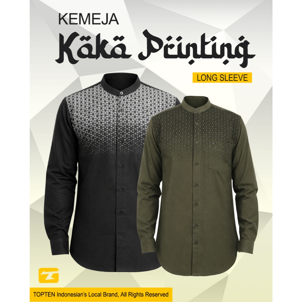 TOPTEN Kemeja Koko Pria Lengan Panjang Bahan Katun Variasi Printing Warna varian