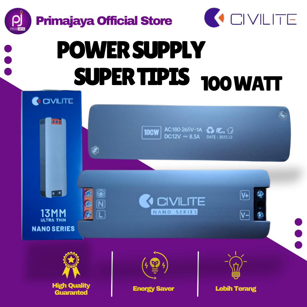 Power Supply LED 100W Civilite Super Tipis 12V Trafo Adaptor Lampu LED Strip Nano Series