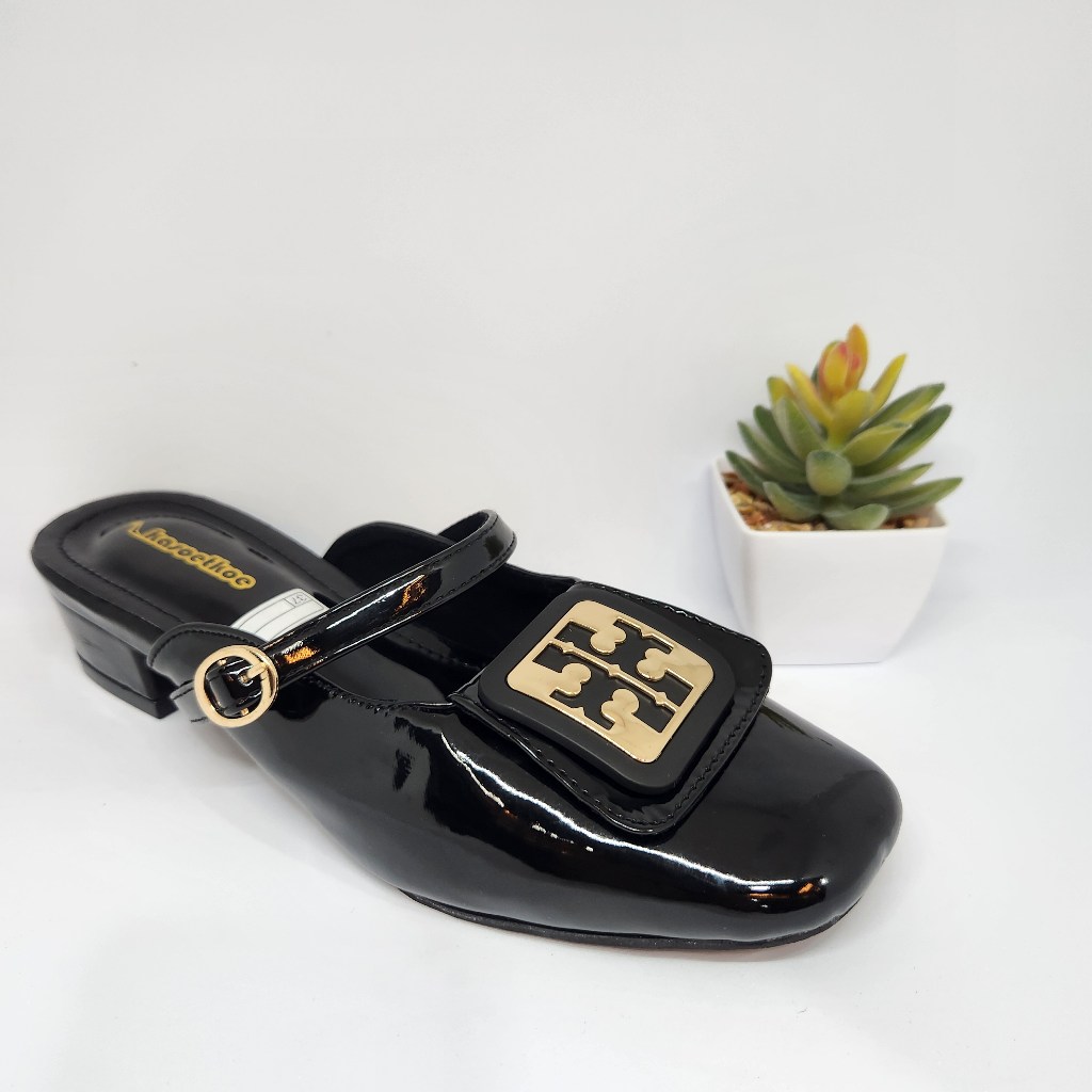 NewYordan Sandal Mules Slop Wanita  – Kasoetkoe BR.40 Hitam | Chunky Heel | Elegant & Casual