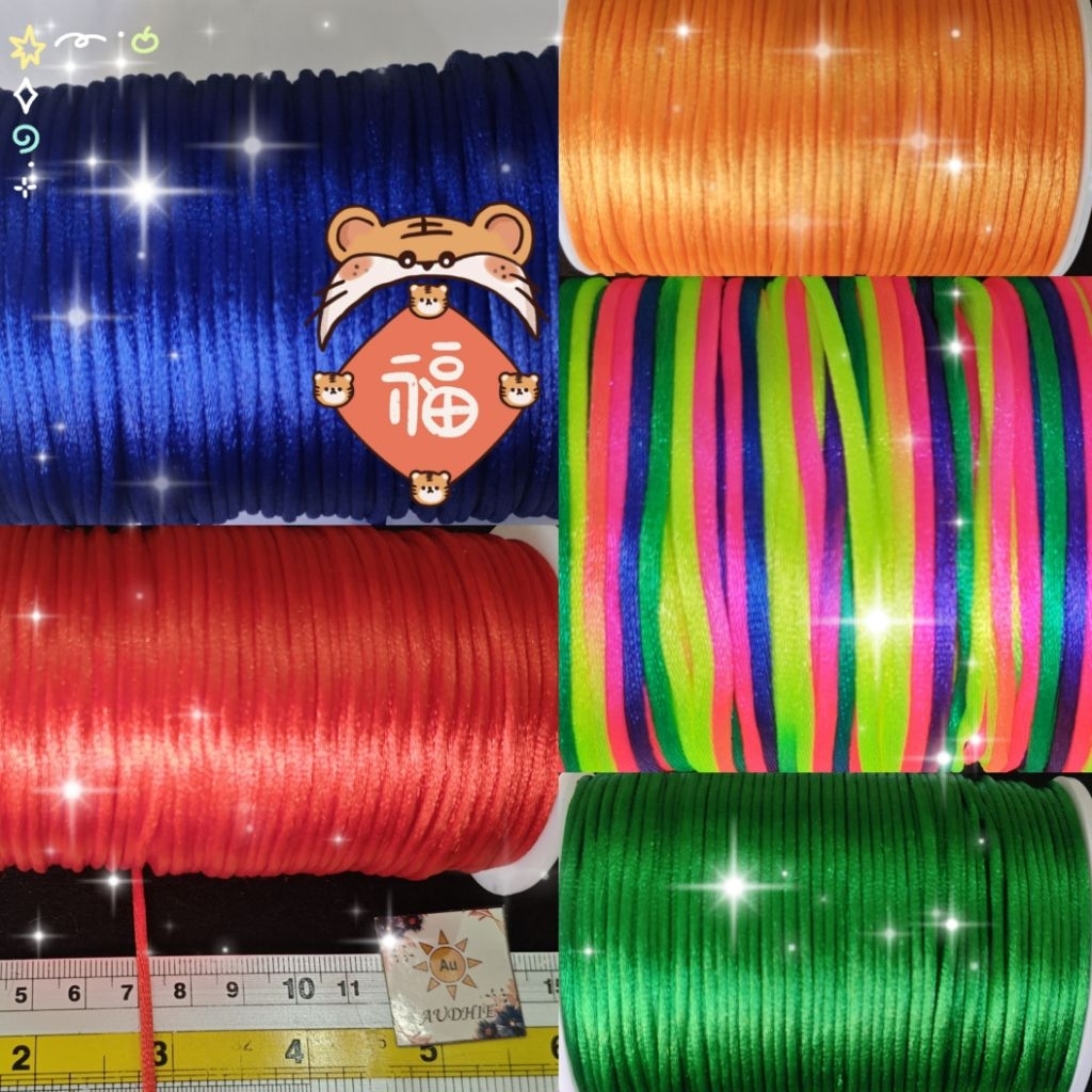 (2mm) Tali Satin Korea. Tali Kancing Shanghai Cina. Tali Gelang Emas