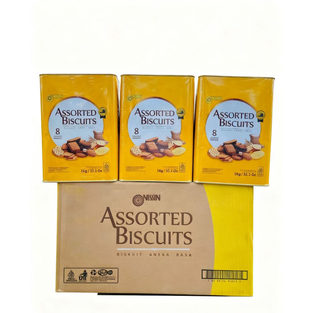 NISSIN Yellow Assorted Biscuit 1000gr Kaleng Kotak | 8 Aneka Rasa Biskuit | Kue Kering Hampers Lebar