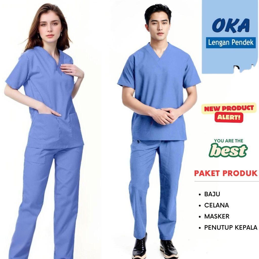 Setelan Baju Jaga Perawat Scrub Medis Premium - Baju OK Jaga Dokter Seragam Medis Katun S-XXL