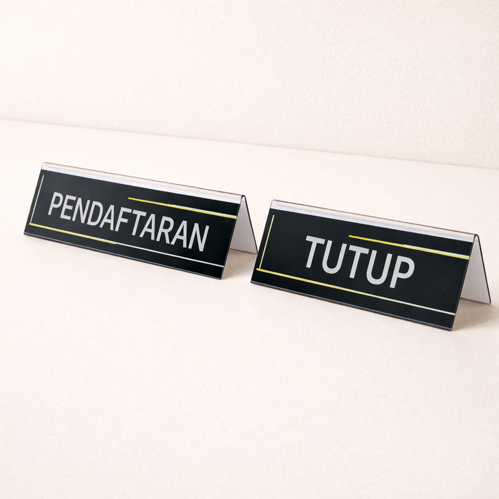 Tanda Meja Pendaftaran | Name Desk Tutup | Tanda Meja Dua Sisi | Papan Nama Meja Pendaftaran Tutup