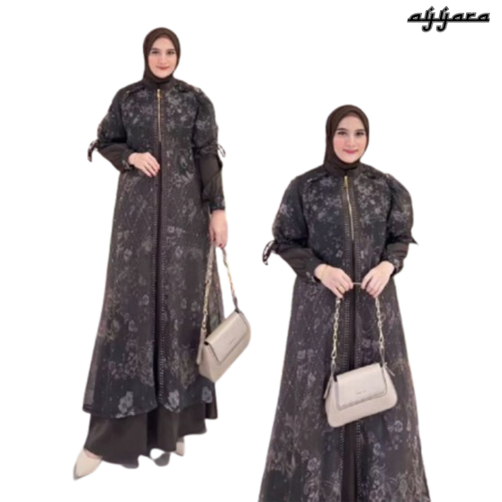 Gamis Organza Mix Marbella Motif Bunga | Outer Rompi Lepas | Nyaman & Elegan Lebaran