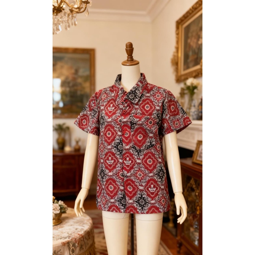 BAJU BATIK SEKOLAH BAJU BATIK MERAH BAJU SERAGAM SEKOLAH LENGAN PANJANG