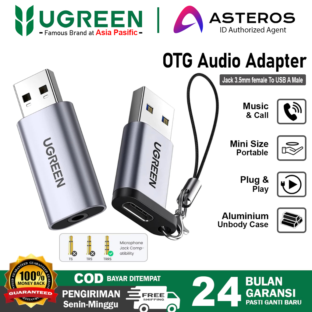 UGREEN Converter Charger OTG Adapter USB A To Jack 3.5mm / Type C Audio