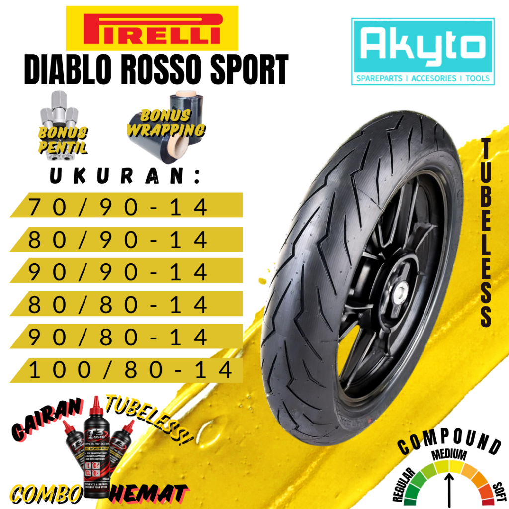 PIRELLI DIABLO ROSSO SPORT / MEDIUM COMPOUND FREE PENTIL+WRAPPING / BAN MOTOR RING 14 / HARIAN R14 B