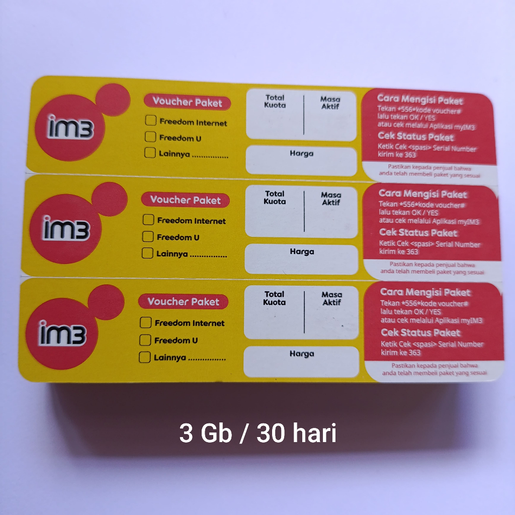 Voucher Indosat im3 kuota 3 gb 30 hari
