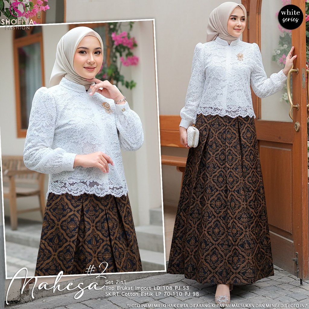 SHOFIYA OFFICIAL STORE MAHESA ONESET ROK WANITA MUSLIM TERBARU BATIK BRUKAT BROKLAT SETELAN BATIK