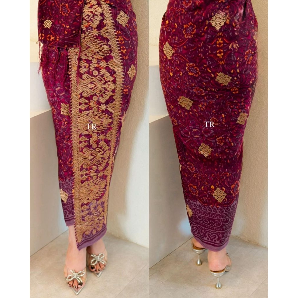 Kamen lembaran katun motif endek tumpal bordir set selendang // kain endek lembaran