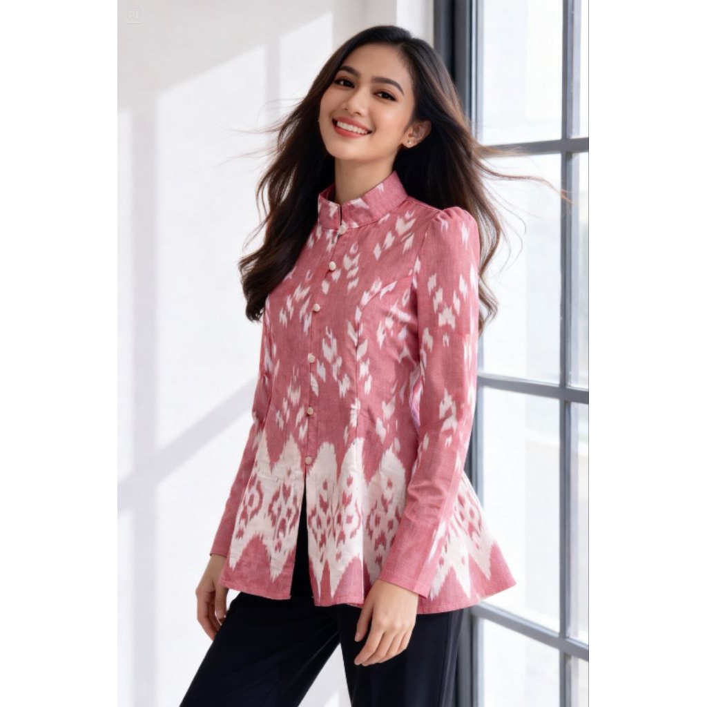 TENUN_GAYA Blouse tenun wanita modern atasan tenun wanita kekinian atasan kerja fashion tenun wanita