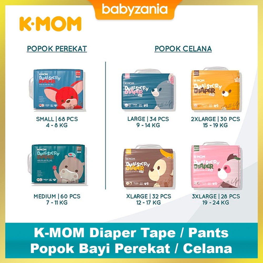 K-MOM Diaper Tape / Pants Popok Bayi Perekat / Celana - M60 S68 L34 XL32 XXL30 XXXL28 M36