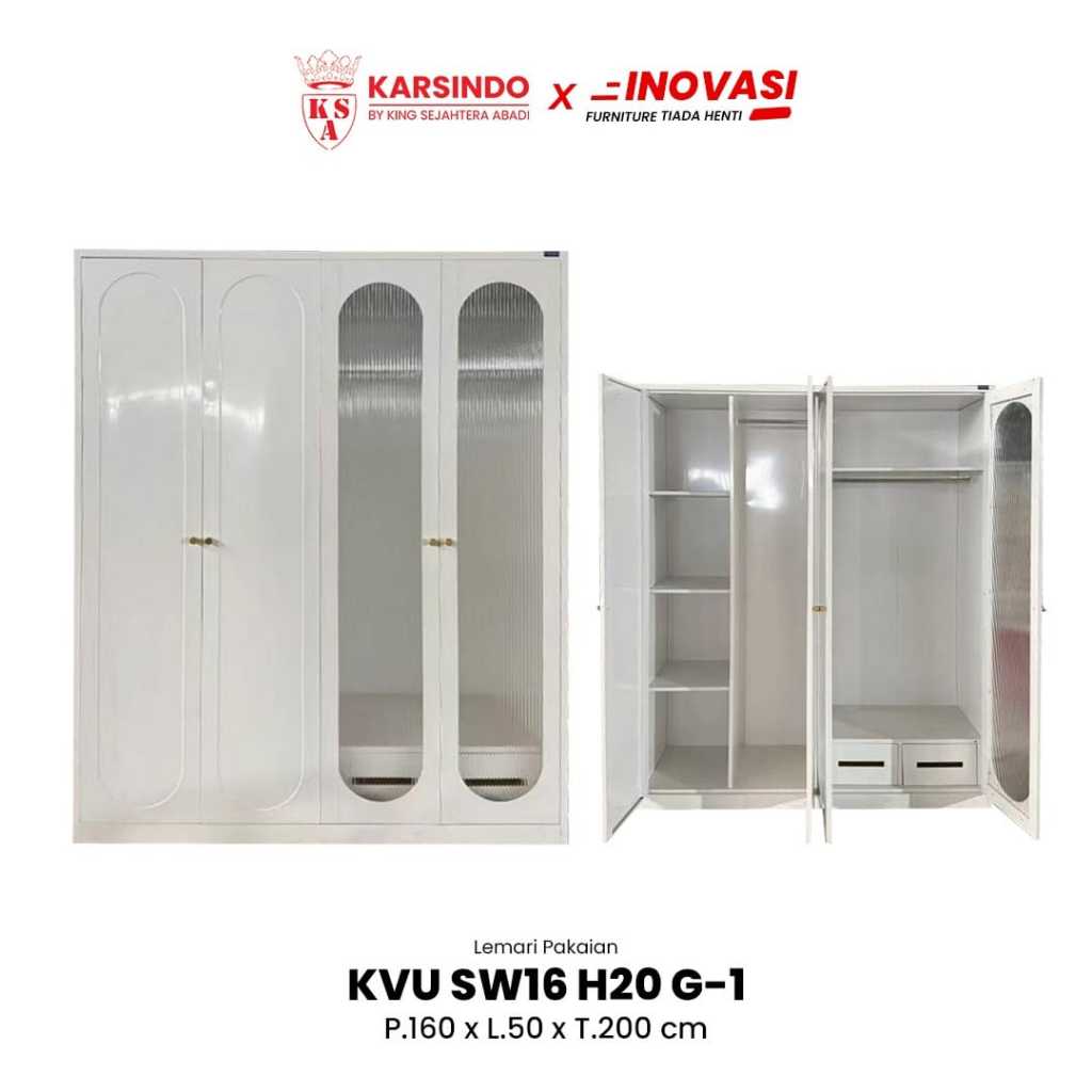 Karsindo Lemari Pakaian Besi 4 Pintu Lemari Besi Serbaguna H20G1