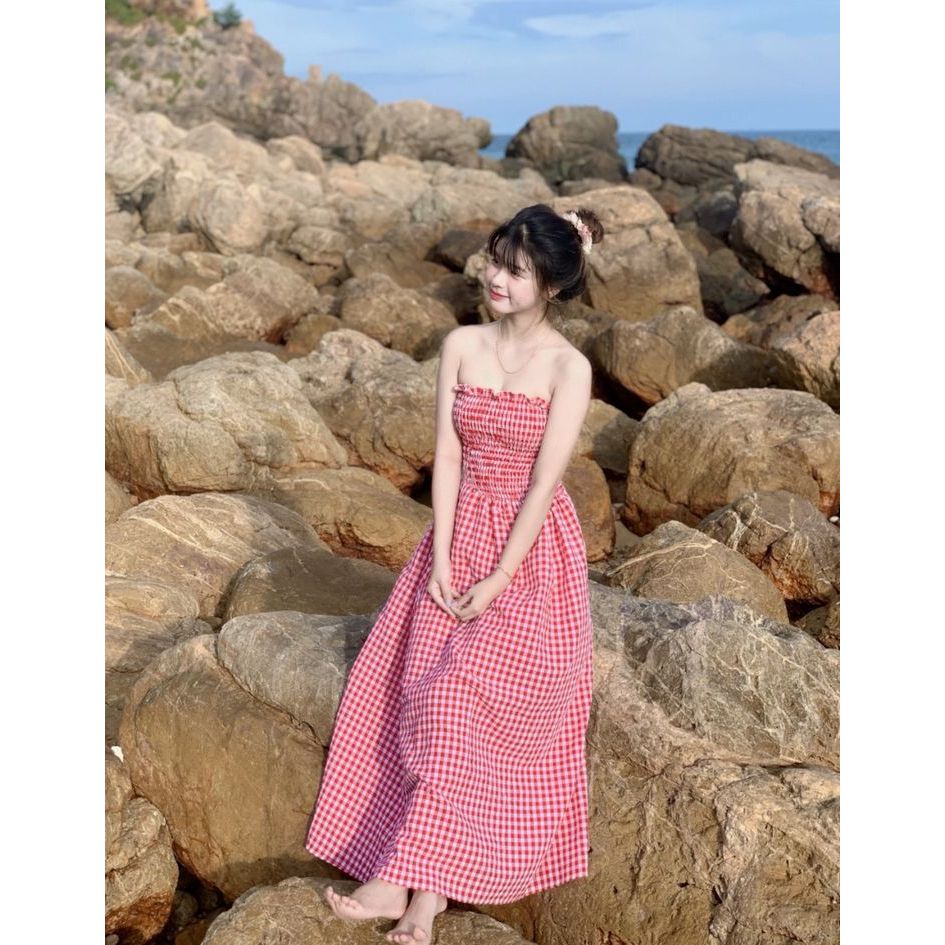 COD Mafazamart123 Collection Gaun Dress Korean Style Wanita Kekinian - Motif Polos Desain Sleeveless