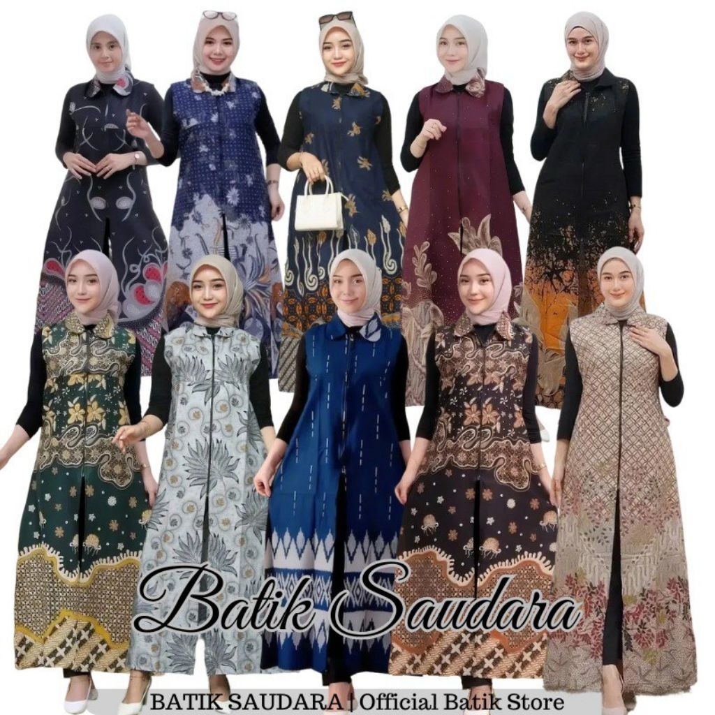 Cardigan Outer Batik Panjang Jumbo Kain Katun Ritsleting Depan