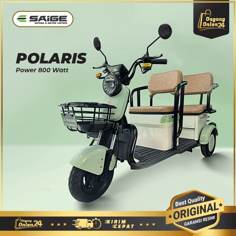 Sepeda Listrik Roda 3 SaiGe POLARIS Anti Air, Sepedah Listrik Roda Tiga AURORA Untuk Dewasa Garansi
