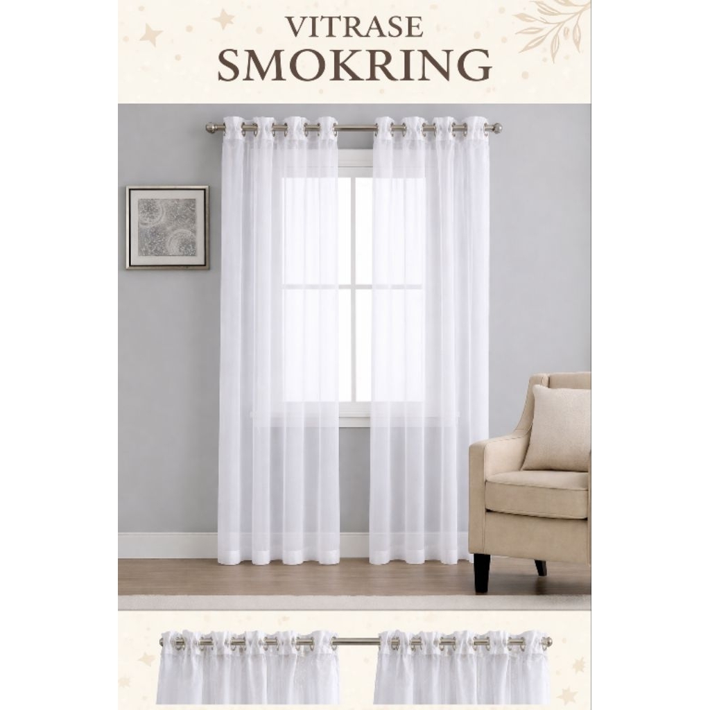 Gorden Vitrase Smokring Putih Polos Premium | Tirai Tipis Sheer Jendela & Pintu Minimalis