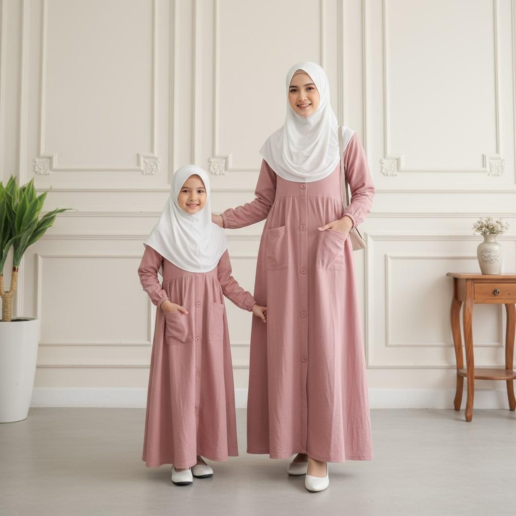 GAMIS COUPLE IBU DAN ANAK POLO LINEN