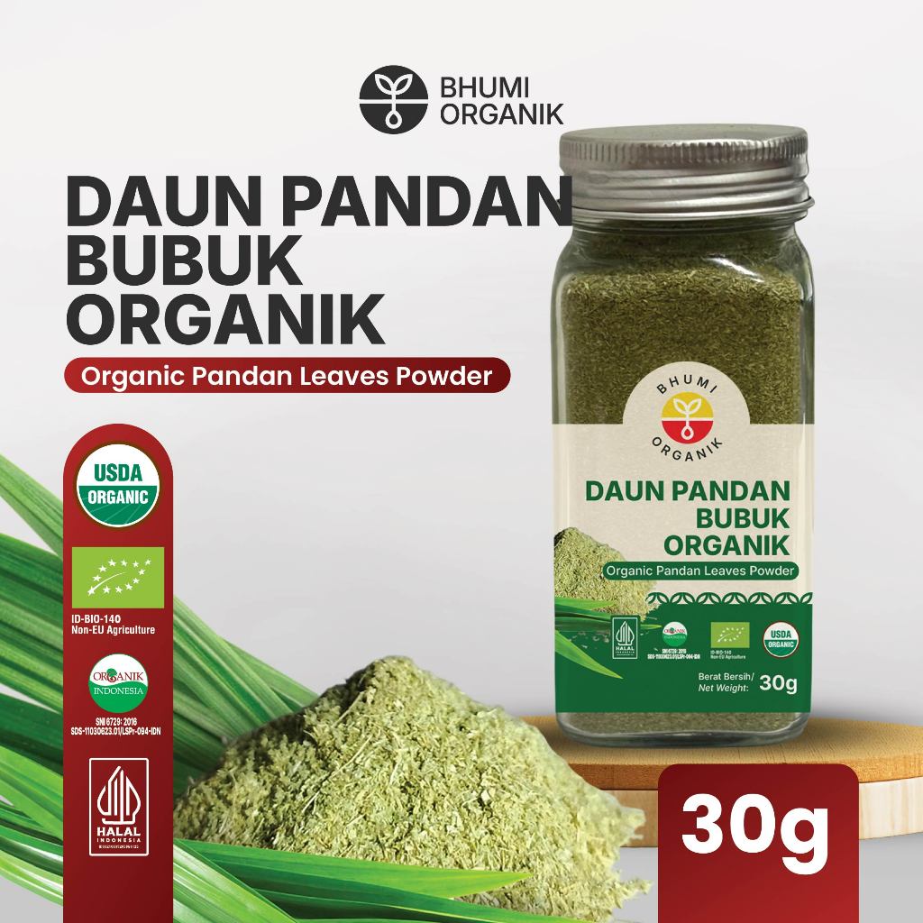 Daun Pandan Bubuk Organik 30gr - Organic Pandan Leaf Powder - Bhumi Organik