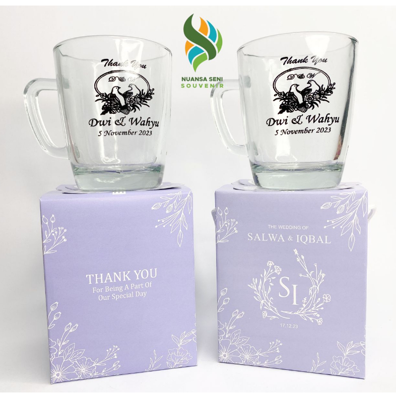 Souvenir Tumbler Minum 260ml Gelas Kopiku Mug Oval Mini Cangkir Teh Gagang Kaca Sablon Custom