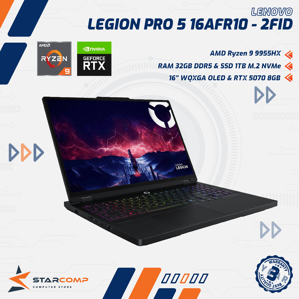 Lenovo Legion Pro 5 16AFR10 2FID AMD Ryzen 9 9955HX 32GB 1TB RTX 5070 8GB 16" WQXGA OLED