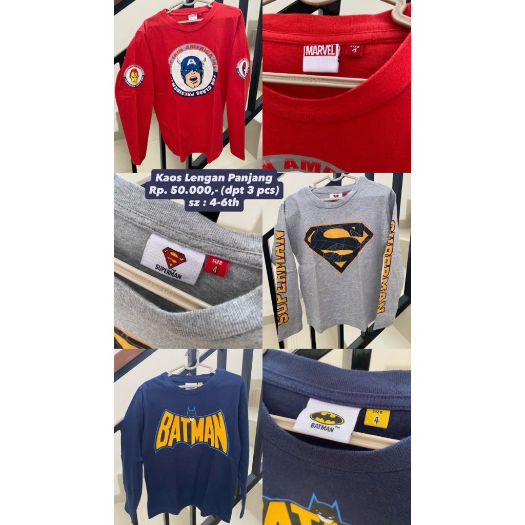 Kaos lengan panjang anak marvel superman batman